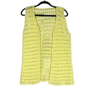 Handmade Crochet Vest Sleeveless‎ Open Knit Yellow Sz OS Lightweight Cardigan